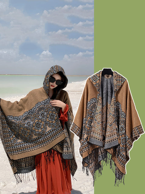 Ethnic Flower Print Tassel Travel Shawl Scarf