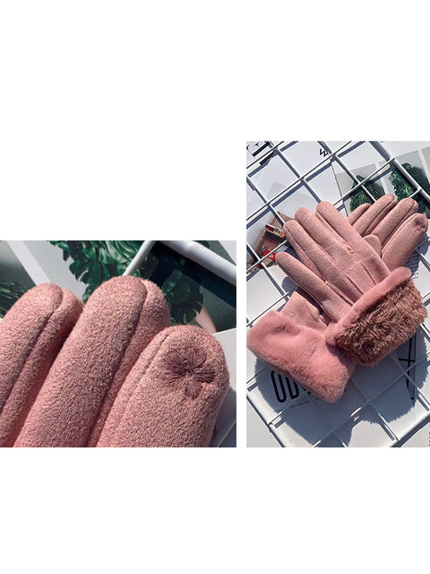 Women Winter Warm Suede Plush Windproof Gloves