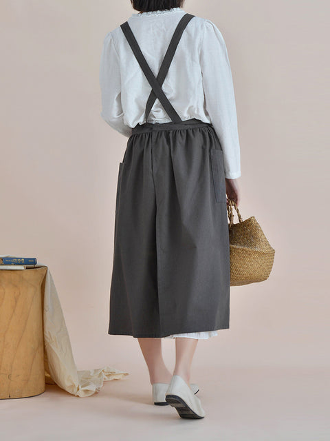 Women Casual Solid Summer Cotton Apron Dress