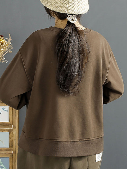 Women Winter Cotton Irregular Spliced Fleece-lined Sweatshirt