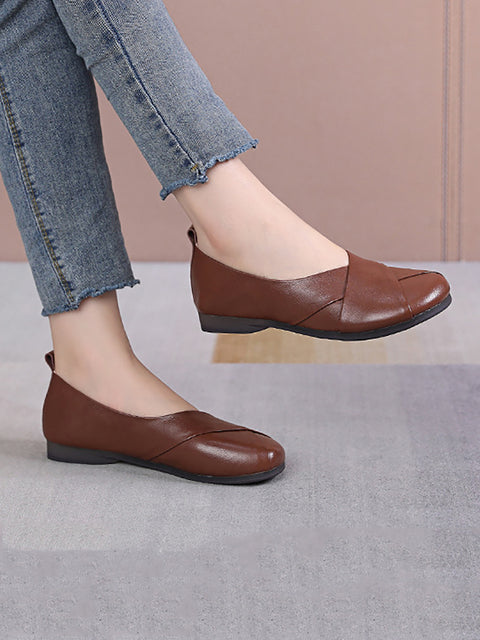 Women Casual Soft Leather Spliced Low Heel Shoes