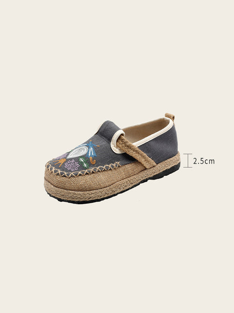 Women Summer Ethnic Flower Embroidert Spliced Shoes