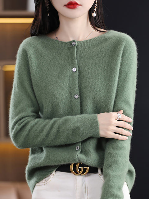 Women Winter Wool Solid Cardigan Sweater