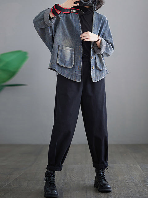 Women Retro Washed Spring Denim Short Coat