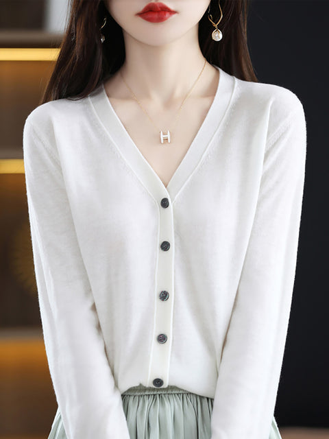 Women Spring Casual V-Neck Cardigan Sweater Blouse