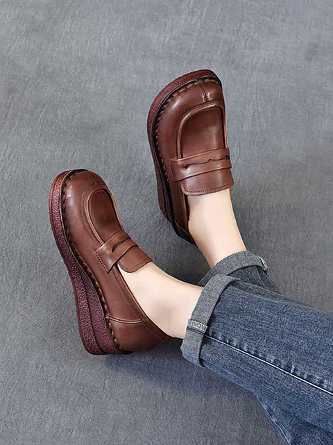 Women Vintage Genuine Leather Platform Shoes