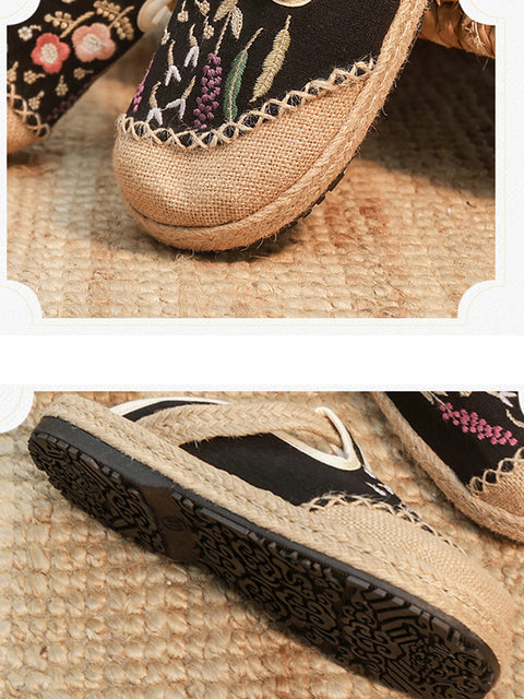 Women Summer Flower Embroidery Linen Slippers