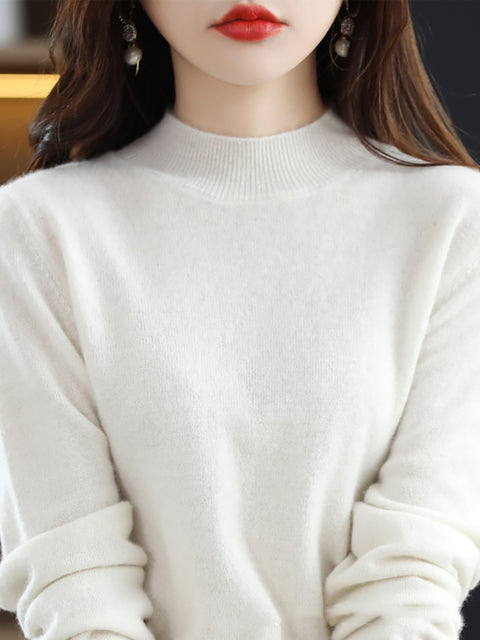 Women Autumn Half-Turtleneck 100%Wool Soft Sweater