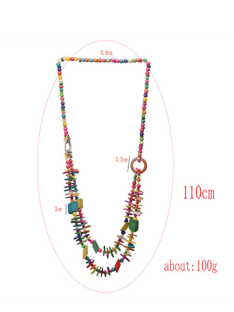 Ethnic Colorful Bead Wooden Knitted Necklace