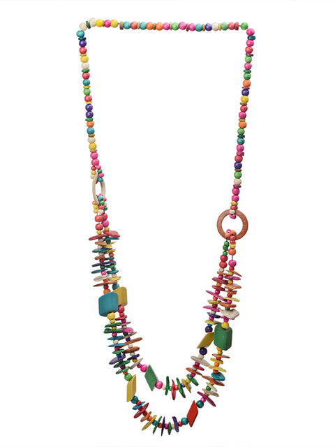 Ethnic Colorful Bead Wooden Knitted Necklace