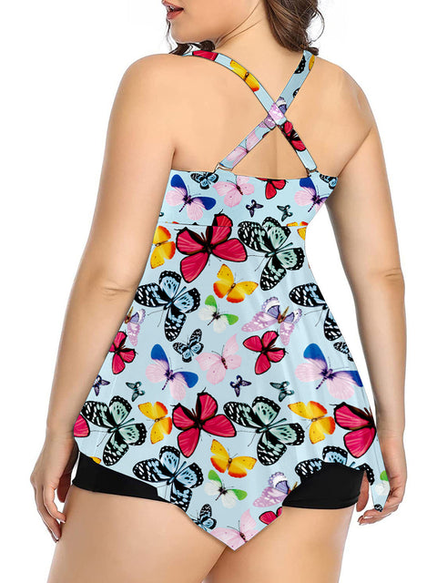 Two-pieces Women Pure Color Flower Swimsuit