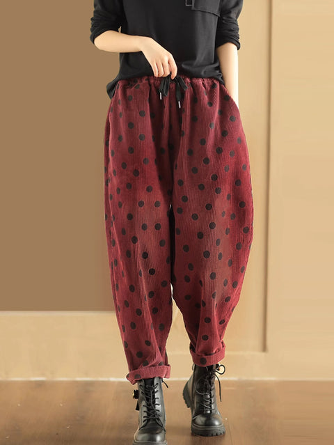 Plus Size Women Vintage Dot Corduroy Harem Pants