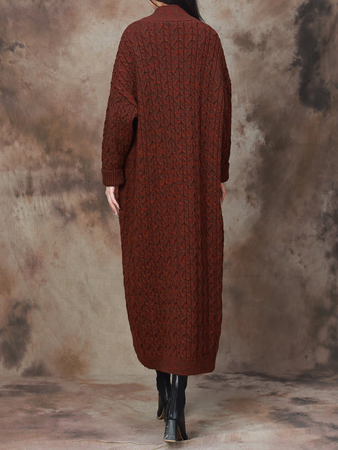 Women Winter Solid Vintage Knitted Maxi Coat