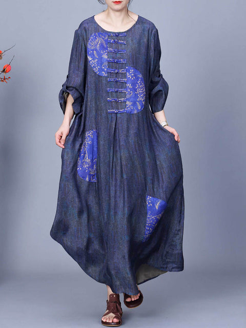 Women Ethnic Spring Patch Spliced Dress