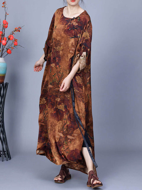 Women Retro Flower Spliced Spring Loose Dress