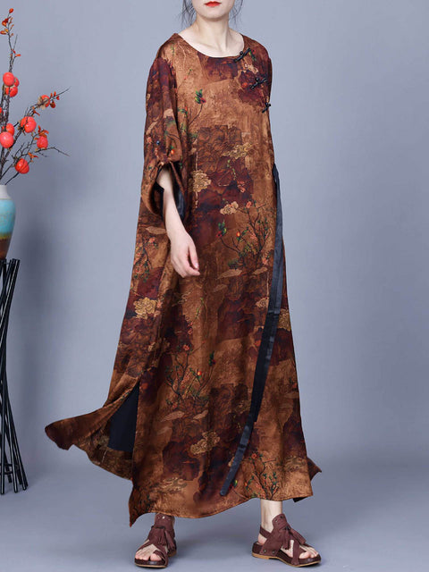 Women Retro Flower Spliced Spring Loose Dress