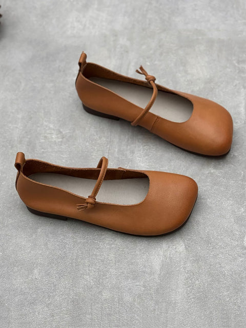 Women Casual Leather Solid Spring Square-toe Shoes