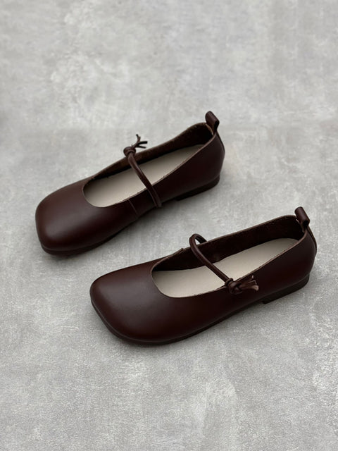 Women Casual Leather Solid Spring Square-toe Shoes