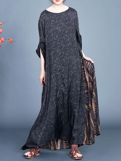 Women Artsy Floral Spliced Spring Maxi Dress