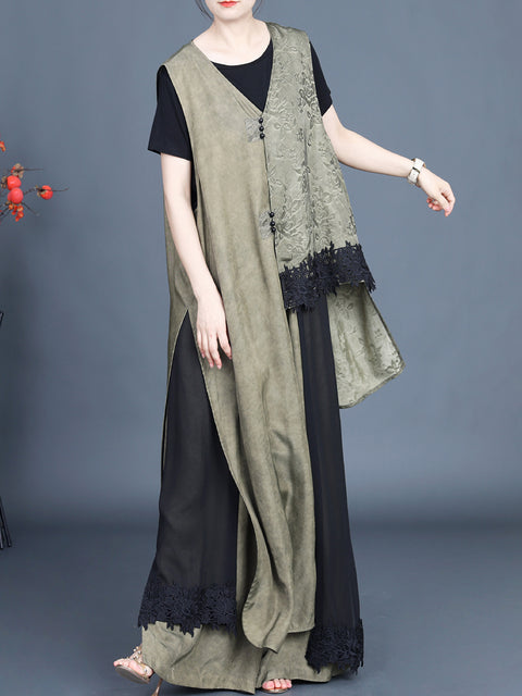 Women Summer Vintage Irregular Spliced Vest+Pants