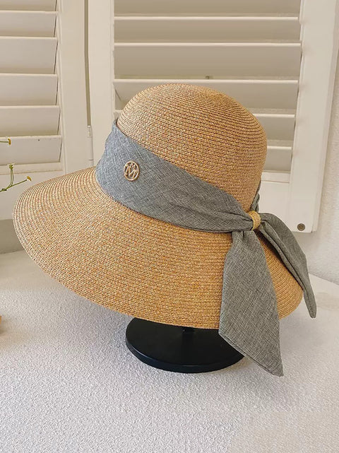 Women Summer Straw Colorblock Sunproof Travel Hat