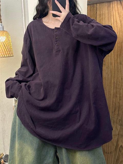 Women Autumn Casual Solid Loose Long Cotton Shirt