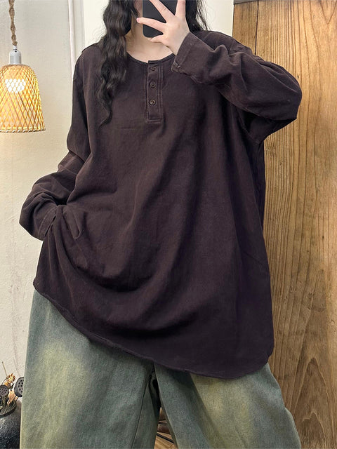 Women Autumn Casual Solid Loose Long Cotton Shirt