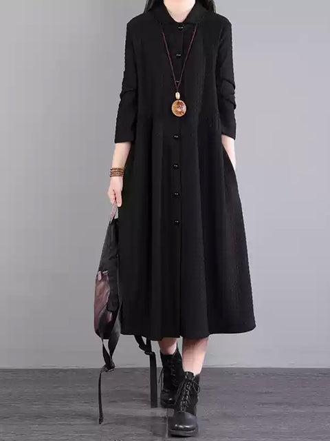 Plus Size Women Autumn Commute Solid Button Loose Dress