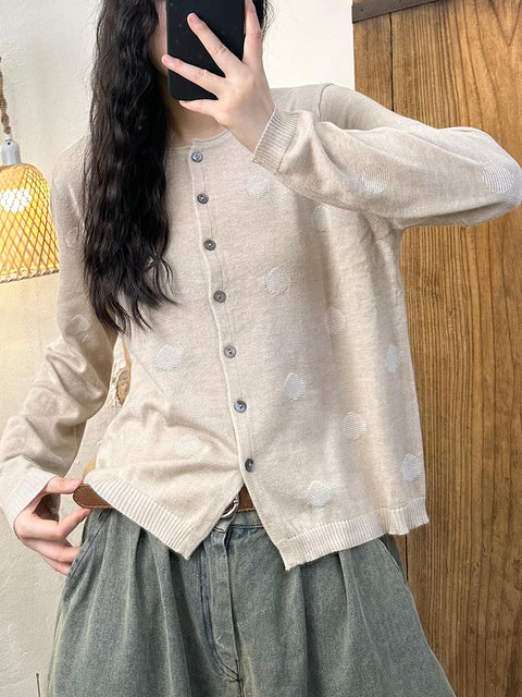 Women Autumn Casual Wool Dot Knit Blouse