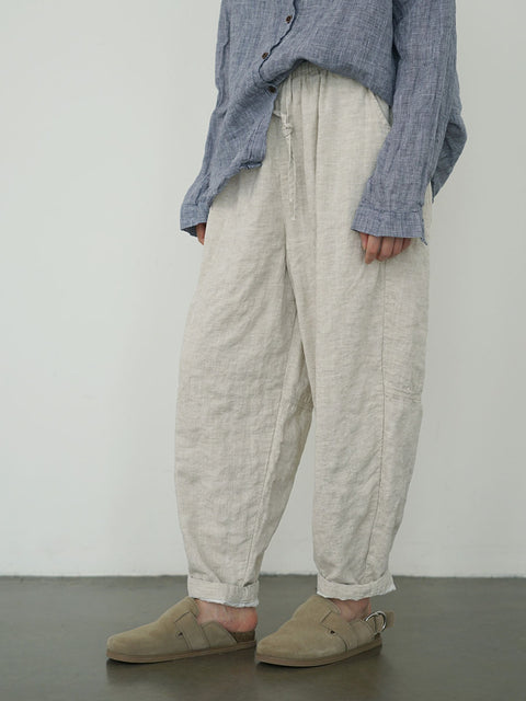 Women Autumn Vintage Solid Linen Loose Pants