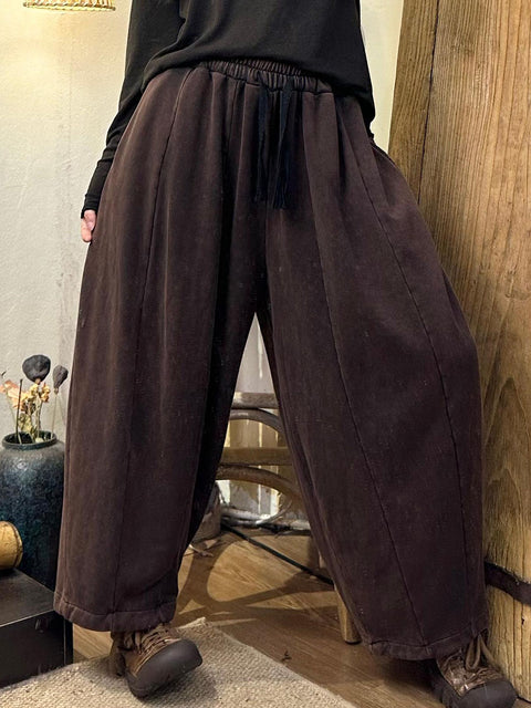 Women Autumn Retro Solid Spliced Cotton Harem Pants