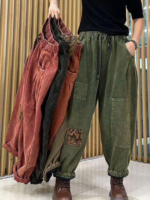 Women Autumn Casual Patch Spliced Harem Pants