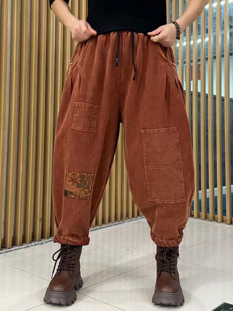 Women Autumn Casual Patch Spliced Harem Pants