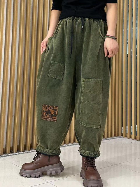 Women Autumn Casual Patch Spliced Harem Pants