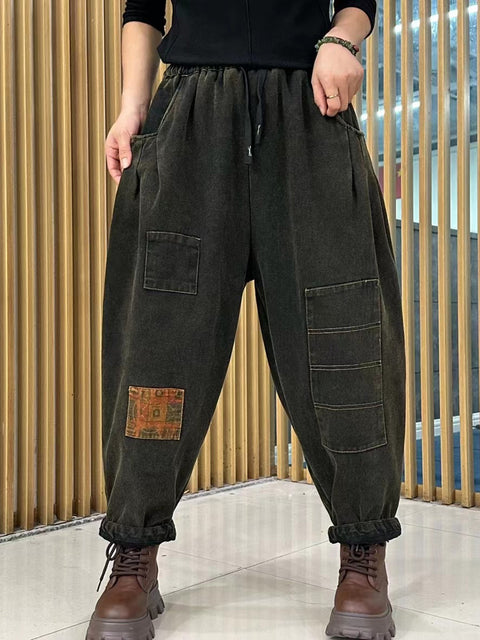 Women Autumn Casual Patch Spliced Harem Pants