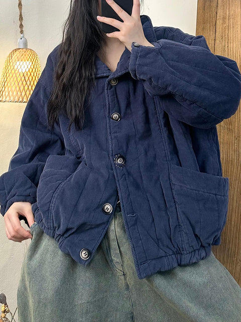 Women Vintage Autumn Cotton Blue Padded Coat