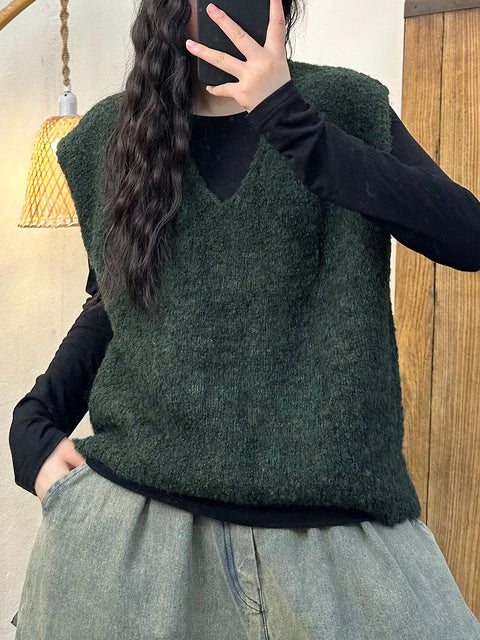 Women Casual Autumn V-Neck Wool Knit Vest