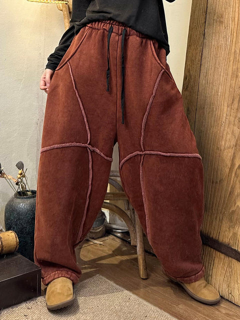 Women Winter Retro Spliced Loose Padded Harem Pants