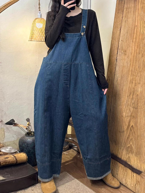 Women Casual Solid Denim Loose Jumpsuits