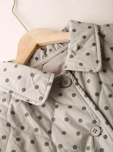 Women Autumn Vintage Turn-down Collar Dot Cotton Coat