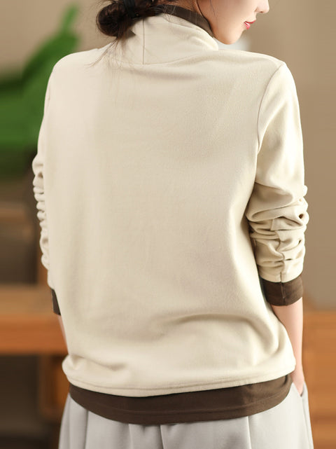 Women Casual Autumn Warm Colorblock Turtleneck Sweatshirt