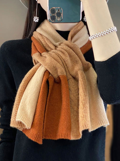 Women Warm Wool Winter Colorblock Knit Scarf