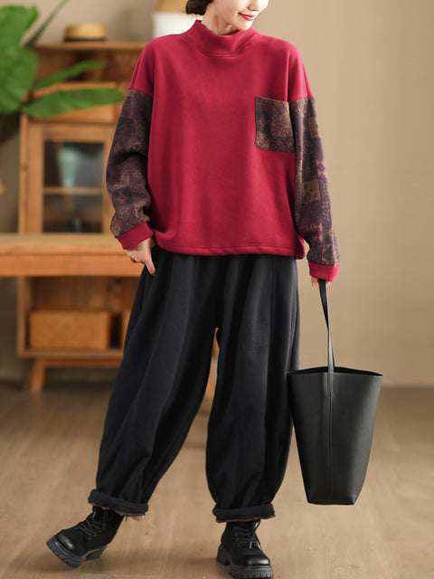 Women Winter Casual Solid Spliced Fleece-lined Harem Pants