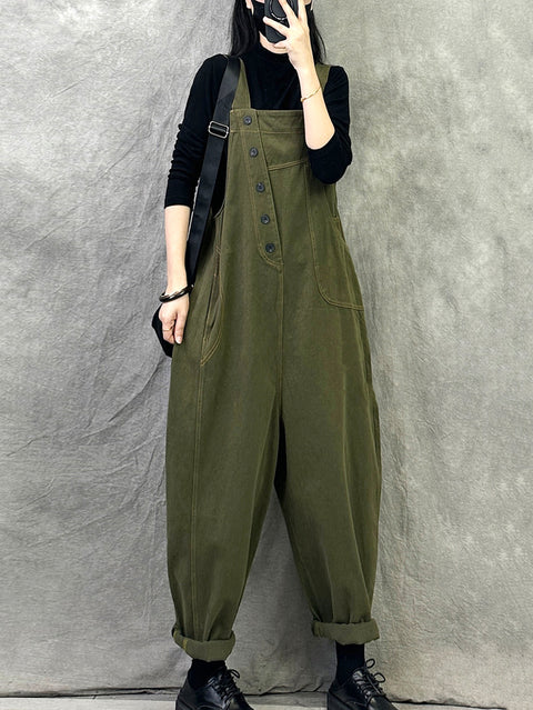 Women Casual Solid Cotton Loose Jumpsuits