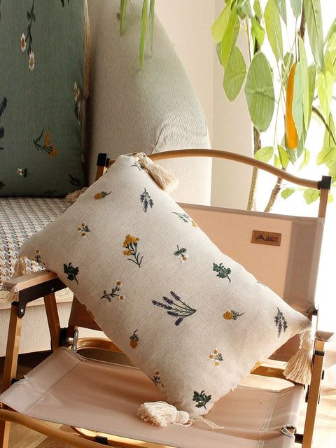 Artsy Floral Embroidery Linen Sofa Bed Pillowcases