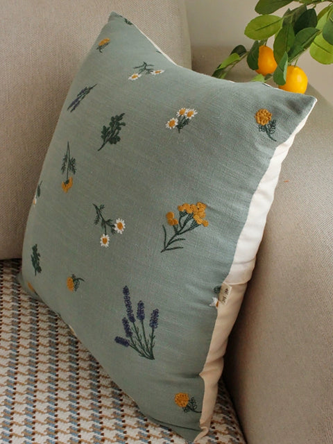 Artsy Floral Embroidery Linen Sofa Bed Pillowcases