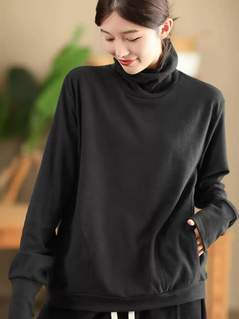 Women Autumn Solid Warm Turtleneck Shirt