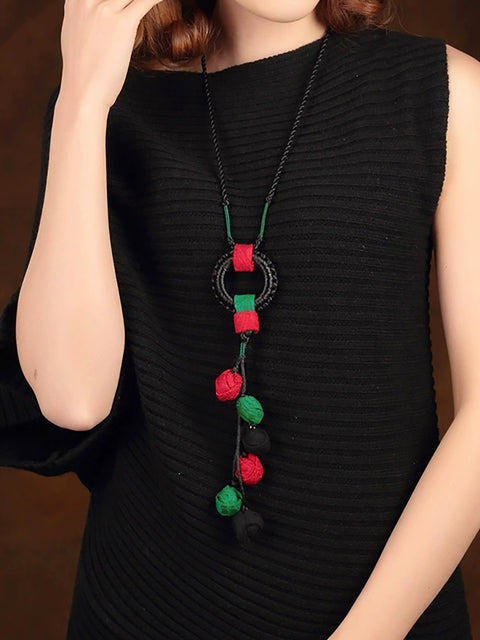 Women Ethnic Cloth Weave Sweater Necklace