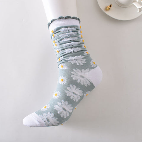 6 Pairs Women Artsy Floral Jacquard Cotton Long Socks