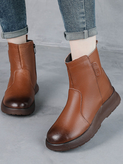 Winter Women Genuine Leather Flat Fleece-lined Ankle Boots